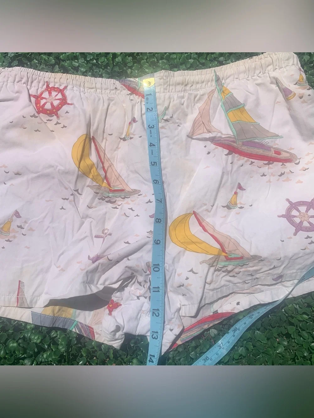 Vintage Nautica nautical sailing theme swim trunks - needs elastic repair